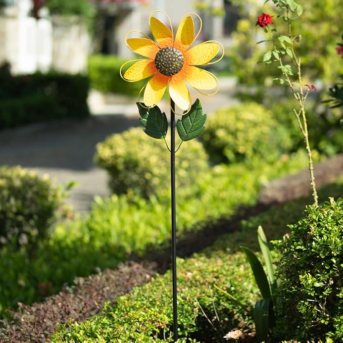 DREAMSOUL 13 Inch Dia Wind Spinner Outdoor, Sunflower Wind Spinner Metal Kinetic Spinner for Garden Yard Art Decor (57 * 13 Inches)