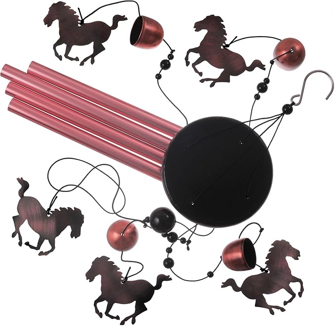 Outdoor Horse Wind Chimes Indoor Decor - Hand-Made Mobile Romantic Windcatcher, Horse Chimes, 28" Horse Wind Chimes for Home, Balcony, Tree, Patio, Garden Decoration, Gift for Mom(4 Tubes, 5 Horses)
