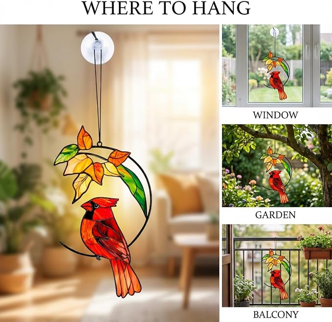 Cardinal Gifts for Women Mom Grandma, Cardinal Suncatcher for Window Hanging, Bird Lover Gift, Spring Garden Decor for Indoor Outdoor(5)