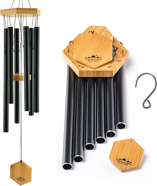 UpBlend Deep Tone Wind Chime – Outdoor Sympathy & Memorial Gift for The Loss of a Loved One, Memorial Wind Chimes, Thoughtful Sympathy Gift for Bereavement and Remembrance. 29" Black