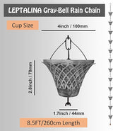 8.5FT Bell Iron Rain Chains for Gutter and Rain Barrel, Rust-Resistant Plated Garden Décor for Downspout, Bonus Rain Chain Gutter Adapter (Antique-Gray)
