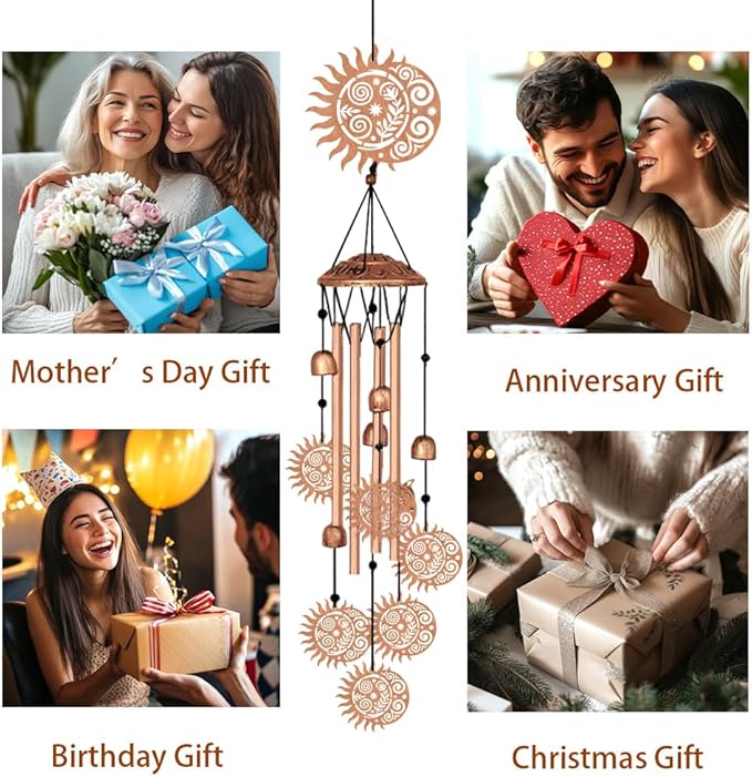 Wind Chimes for Outside, Sun Moon Aluminum Tube Windchime Melodious Melodic for Porch Patio Garden Decor, Unique Metal Memorial Wind Chimes Housewarming Gifts for Friends and Family