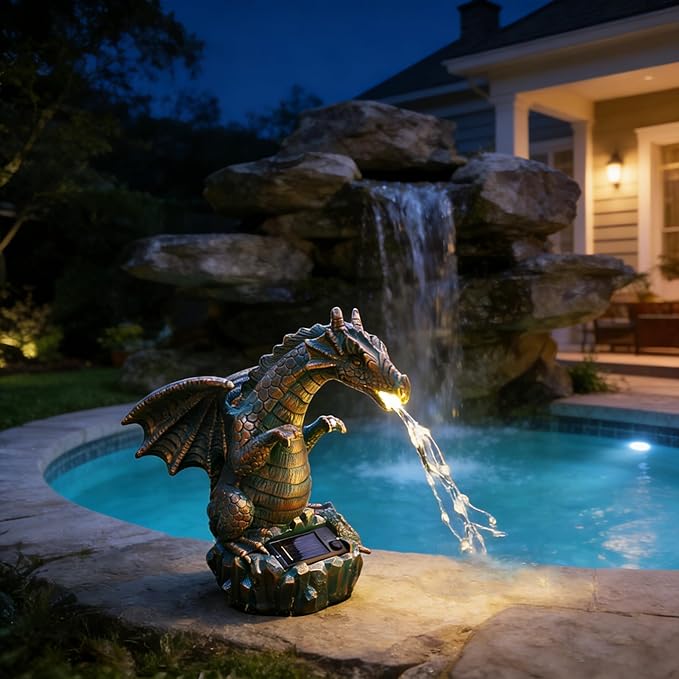 JOYBEE Dragon Solar Garden Statues Outdoor Decoration with LED Light Strings,Dragon Figurine Solar Lights Lawn Décor,Outside Statue Ornament for Patio, Balcony, Yard,Unique Gifts for Mom Grandma