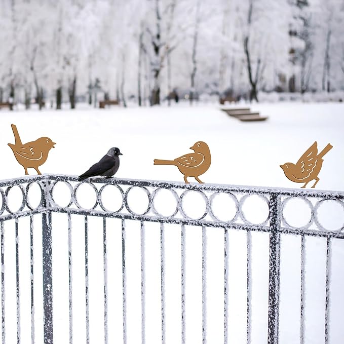 6PCS Rusty Metal Birds Decor, Outdoor Bird Wall Art Decor for Fence, Yard, and Patio, Metal Birds Craft Statue Ornaments, Bird Sculptures for Outdoor Garden Decoration Rustic Decoration