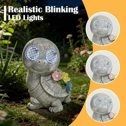 Outdoor Solar Garden Statue, Dynamic LED Light with Flower Sculpture, Art Decor for Patio Porch Lawn Backyard, Housewarming Gifts for Women (Stone Turtle)