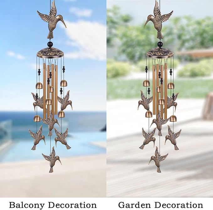 Solawindchime Outdoor Hummingbird Wind Chimes, Hummingbirds Bronze Wind Chimes, Gift Wind Chime, Hummingbird Wind Bell Gifts for Women, for Home, Garden, Indoor, Outdoor Decoration, Garden Wind Chime