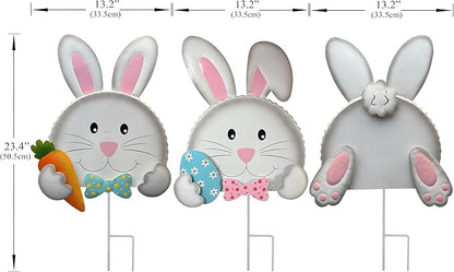 Easter outdoor decorations,Bunny Yard Signs,3D Sculptures,Easter Yard Stakes,Set of 3,Durable Weather-Resistant Design, Rabbits Garden Stakes for Home Outside Lawn, Garden, Patio, Outdoor Decor