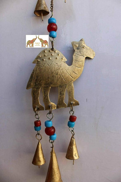Recycled Iron Indian Camel Home Decor Bells Wall Hanging Chimes, Iron Metal Wall Art Decor, Antique Wind Chime Decoration, Indoor, Patio, Country Decor Size 85cm Height