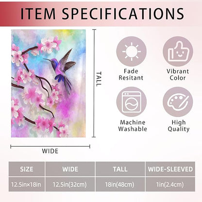 Spring Hummingbird Garden Flags 12x18 Double Sided, Small Cherry Blossoms Yard Flag for Farmhouse Front Porch Lawn Outdoor Holiday Decor