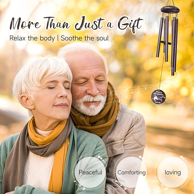 60th Anniversary Wind Chimes Gifts for Men Women, Romantic 60 Year Anniversary for Couples, Parents, Wife, Husband, Friends, Happy Anniversaries Decorations