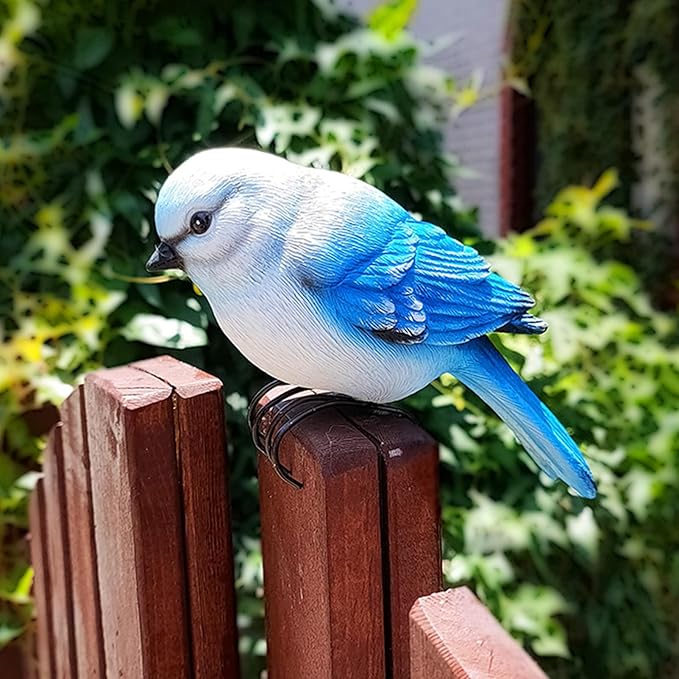 Resin Bird Statue for Garden Decorations, 6.7inch Mini Bird Figurine Plant Pot Decorations for Outdoor Indoor Decoration at Lawn and Yard (Blue)