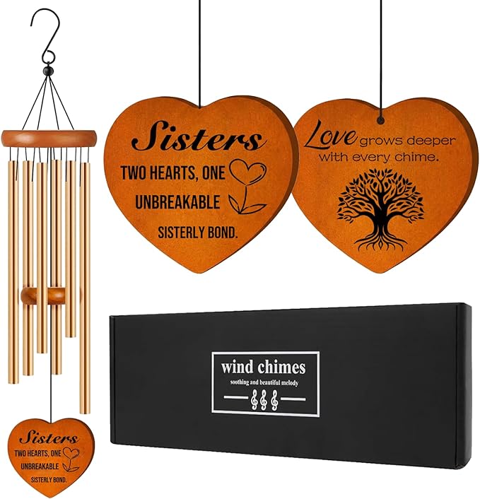 Sister Gifts, 25.5" Aluminum Wind Chimes for Outside with Heart Catcher, Sister Birthday Gifts from Sisters Brother, Sisters Gift for Birthday, Christmas, Thanksgiving, Home Decor