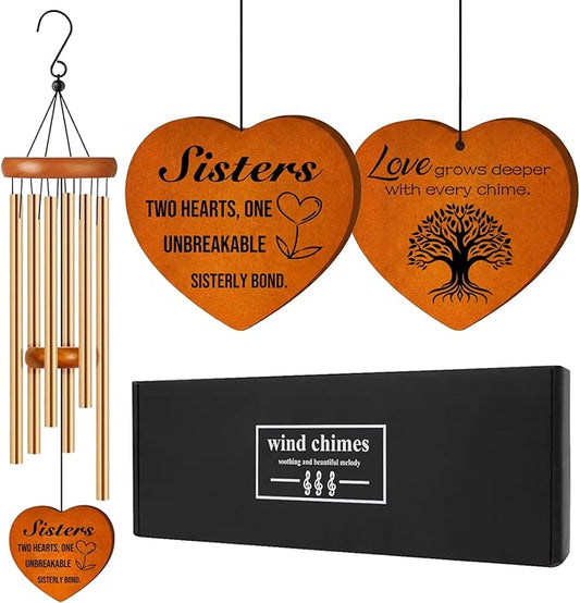 Sister Gifts, 25.5" Aluminum Wind Chimes for Outside with Heart Catcher, Sister Birthday Gifts from Sisters Brother, Sisters Gift for Birthday, Christmas, Thanksgiving, Home Decor