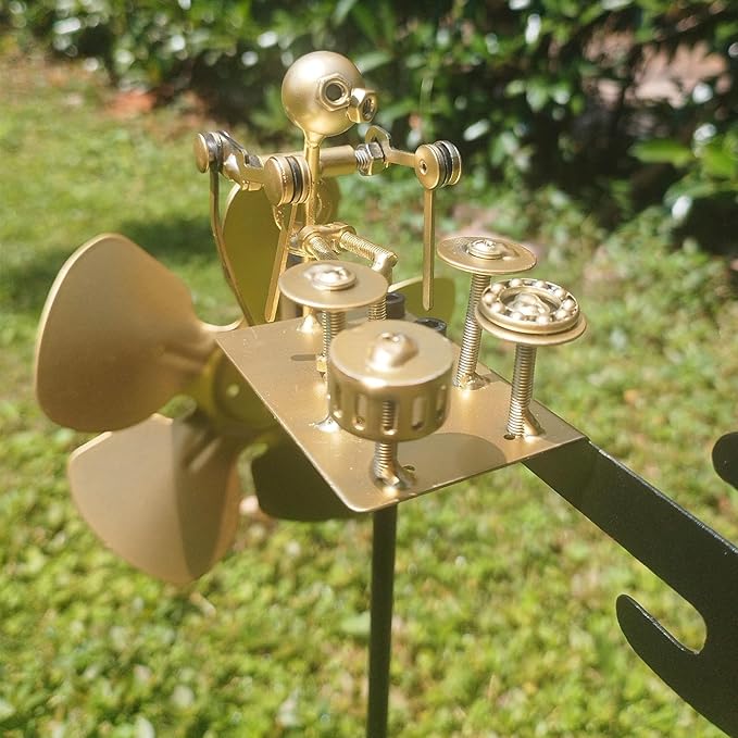 Handmade Metal Drummer Windmill – Wind-Powered Yard Art Sculpture, Garden Decor for Lawn, Patio, or Courtyard – Outdoor Percussionist Figurine Gift（Drummer-B）
