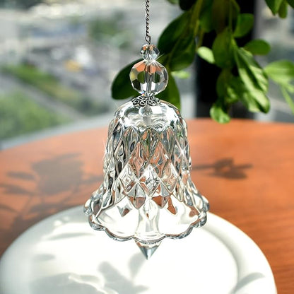 Crystal Bell Suncatcher, Iridescent Rainbow Glass, Hanging Window Decoration (Clear, 4"(10cm))