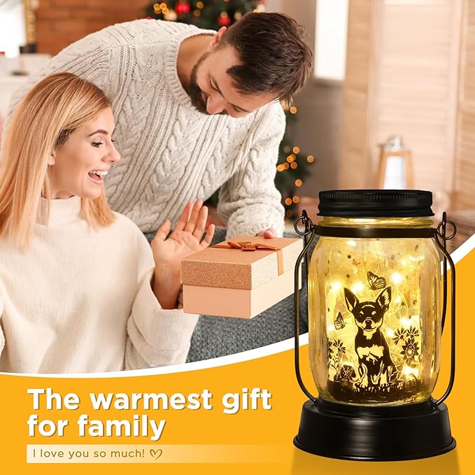 Chihuahua Gifts for Women/Men Chihuahua Solar Lanterns Dog Mom Birthday Dog Lovers Lantern Pet loss Pet Memorial Lights Solar Garden Decoration Outside for Yard, Patio,Backyard,Porch Torches