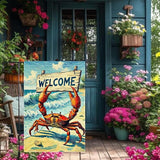 Welcome Crab Garden Flag Spring Summer Grden Flags Vertical Double Sided Small Burlap beach Patio Lawn Holiday Yard Outdoor Decorations 12x18 Inch