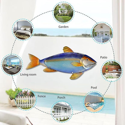 LIFFY Metal Fish Wall Decor,32“ Large Metal & Glass Tuna Artworks Home Decorative Ornaments,Indoor Outdoor Ocean Coastal Wall Hanging Decorations for Pool Garden Yard Patio