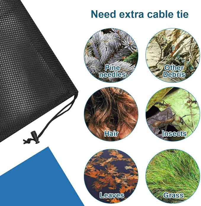 Pond Pump Filter Bag, 12.2"x 15.9" 2 Pack Drawstring Pond Mesh Pump Barrier Bags for Pool Biofilters Aquarium Filtration, Protection Cover from Needles Leaves Hair for Outdoor Fountain