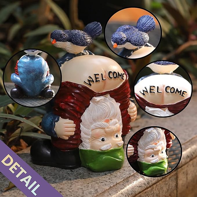 Garden Gnomes Outdoor Funny Welcome Gnomes Statue Garden Gnome Figurine for Lawn Patio Yard Decoration(Welcome)