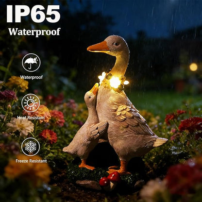 Porch Goose Statue Outdoor, Solar Garden Statue Goose Figurine Lights Outdoor Waterproof, Resin Outdoor Sculpture for Yard Porch Patio Lawn Garden Decor, Unique Gifts for Mom Grandma Women