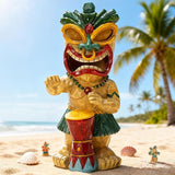 Solar Tiki Garden Statue with LED Eyes Outdoor Polynesian Drummer Hawaiian Party Decor Solar Light Ornament for Patio Porch Lawn or Tiki Lover Best Gifts for Tiki Lovers