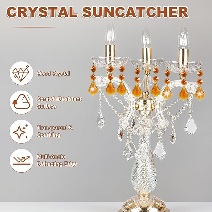 M METERXITY 10PCS Crystal Suncatcher 2 Leaves Prisms Pendants Ornament, 38mm Chandelier Hanging Crystal Sun Catcher Beads for Home Garden Windows Wedding DIY Decoration [Amber]
