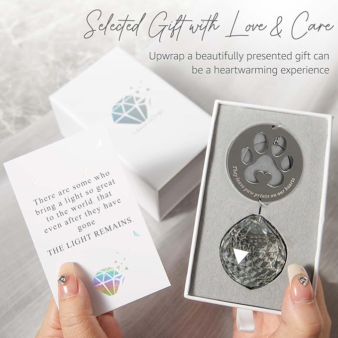 Mooncraftlogy Dog Memorial Gifts, Unique Loss of Pet Sympathy Idea, Clear Crystal Ball Rainbow Suncatcher with Paw Print for Cat or Dog Remembrance and Bereavement