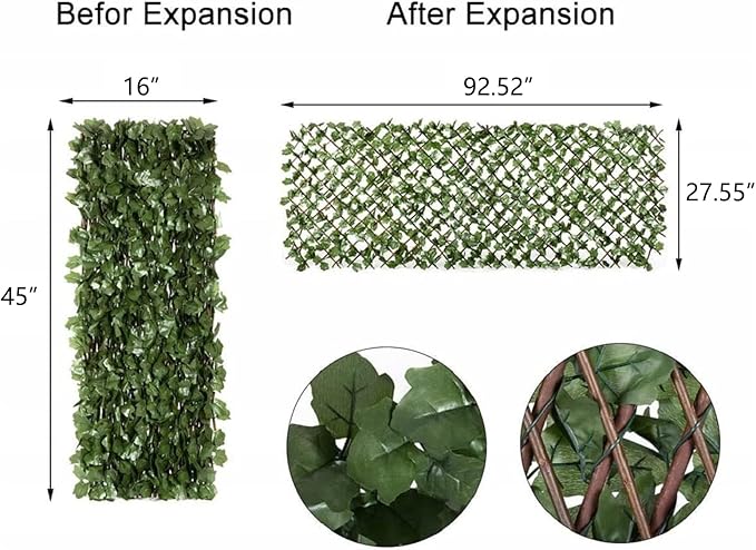 DOEWORKS Expandable Fence Privacy Screen for Balcony Patio Outdoor, Faux Ivy Fencing Panel for Backdrop Garden Backyard Home Decorations - 4PACK