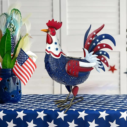 LIFFY Metal Rooster Yard Decor,18" Solar Chicken Outdoor Garden Statues with Patriotic Flag Design,Farm Animal Figurines Decorative Ornament Outside for Patio Backyard Lawn,Gifts for Chicken Lover