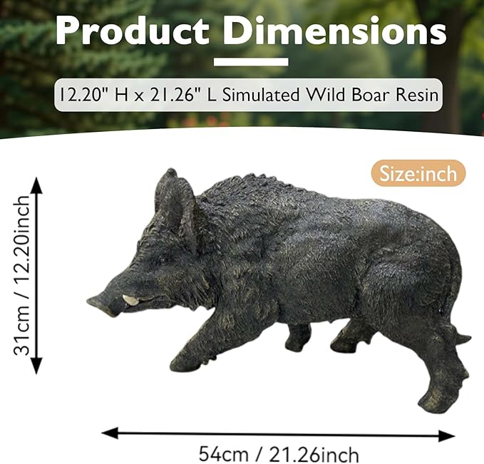 12.20" H x 21.26" L Large Wild Boar Statue for Garden, Outdoor Sculpture, Animal Decor for Yard Porch Entryway Patio Living Room, Resin (Large, Wild Boar)