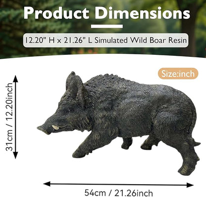 12.20" H x 21.26" L Large Wild Boar Statue for Garden, Outdoor Sculpture, Animal Decor for Yard Porch Entryway Patio Living Room, Resin (Large, Wild Boar)