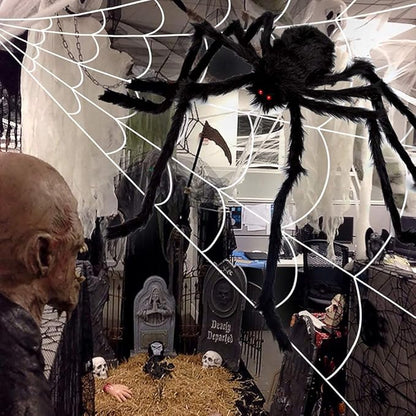 OCATO 200" Halloween Spider Web + 59" Giant Spider Decorations, Fake Spiders with Triangular Huge Spider Web, Indoor/Outdoor/Halloween Decorations/Yard/Home/Costumes Parties/Haunted House Decor, Black