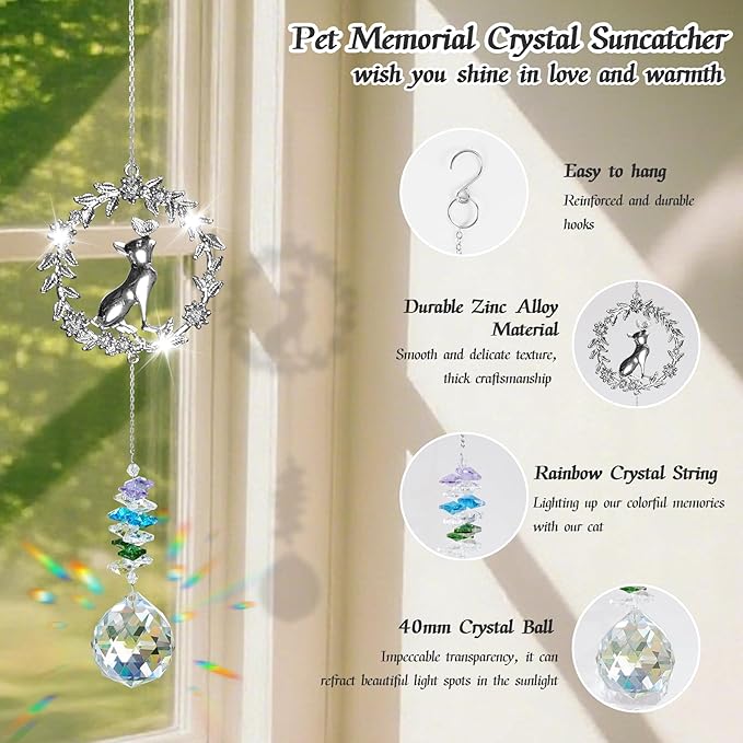 Dog Memorial Gifts for Loss of Dog, Pet Memorial Suncatcher, Pet Sympathy Gifts, Garland Suncatcher with Card & Gift Box, Remembrance Bereavement Gift for Loss of Dogs Cats