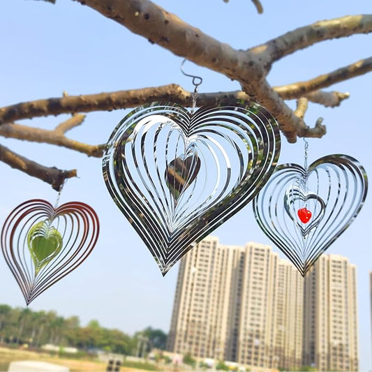 ADOVE Stainless Steel Garden Wind Spinner Hanging Kinetic Wind Sculpture Garden Decor for Indoor Outdoor (Silver 8-inch)