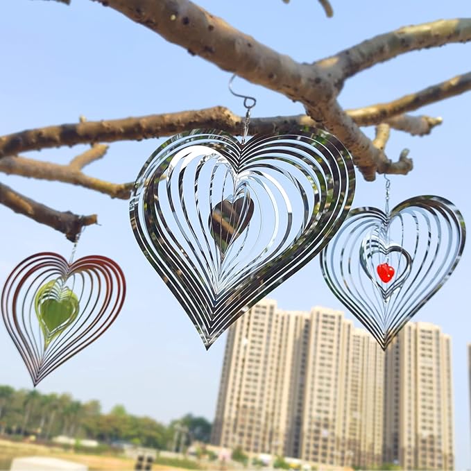 ADOVE Stainless Steel Garden Wind Spinner Hanging Kinetic Wind Sculpture Garden Decor for Indoor Outdoor (Silver 10-inch)