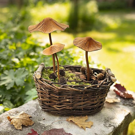 3 Pack Garden Mushroom Outdoor Decoration, Mushroom Statue Yard, Decorative Garden Stakes,Decor Plant Stakes, Metal Yard Art Outdoor, Plant Decorations for Pots-Spring-Action - Rust Finish