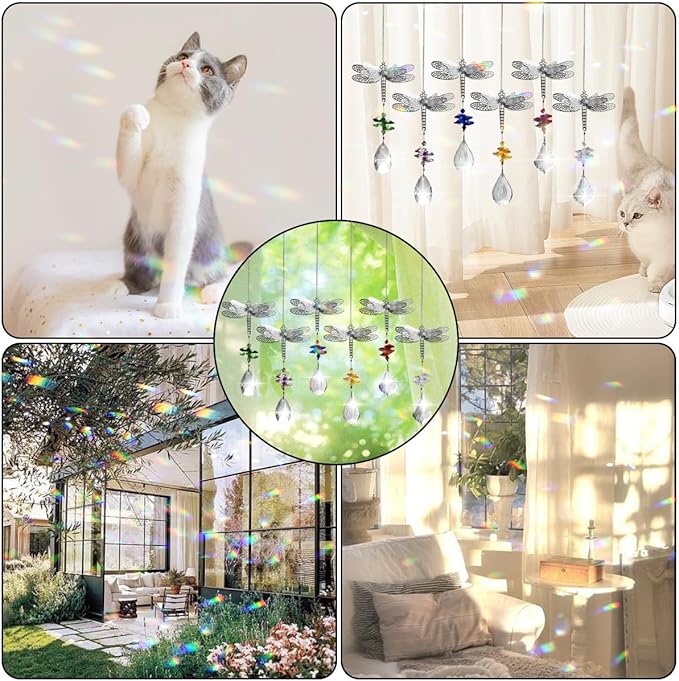 WEISIPU Crystal Suncatcher Prism - Dragonfly Suncatchers for Windows Hanging Rainbow Maker for Windows, Christmas Tree Decor, Gifts (Pink)