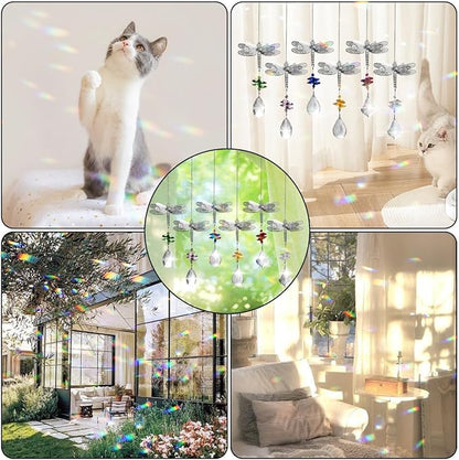WEISIPU Crystal Suncatcher Prism - Dragonfly Suncatchers for Windows Hanging Rainbow Maker, K9 Crystal Metal Dragonfly Ornament, Christmas Tree Decor, Gifts (Blue)