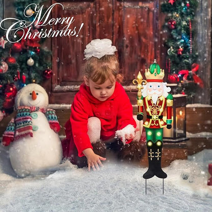 WONDER GARDEN Outdoor Nutcracker Christmas Yard Stakes, Metal Yard Signs, Led Light Soldier King Christmas Yard Decorations for Lawn Party Decorations