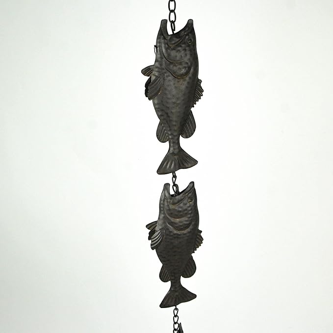 Things2Die4 Brown Metal Fish Rain Chain Decorative Gutter Downspout Home Decor Art 71 Inches Long