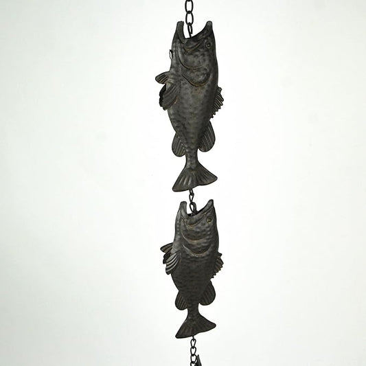 Things2Die4 Brown Metal Fish Rain Chain Decorative Gutter Downspout Home Decor Art 71 Inches Long