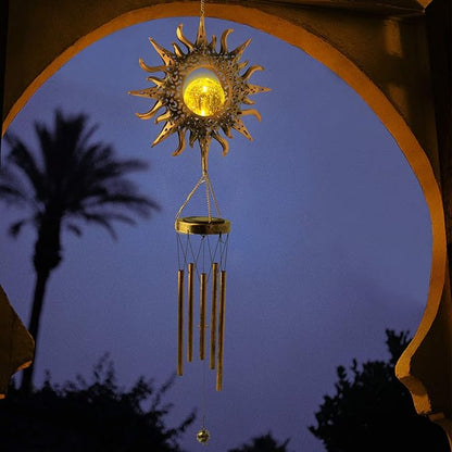 Solar Sun Light Wind Chimes for Outside for Women Gifts for Mom Grandma Wife Birthday Gift Crackle Glass Ball Windchimes Gardening Gift for Outdoor Patio Decor Yard Porch Decorations
