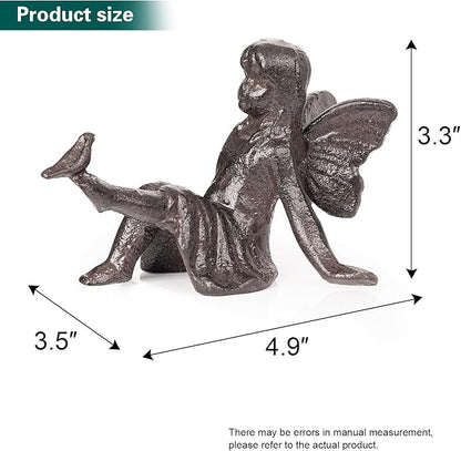 Sungmor Cast Iron Fairy Statue,3.4" Vintage Black Brown Garden Figurine,Rustic Indoor Outdoor Desk Ornament for Patio,Bookshelf Decor