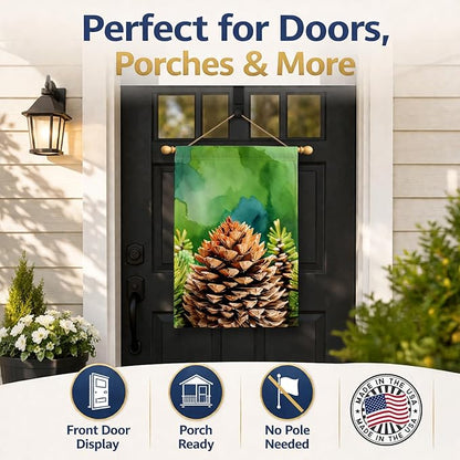 Caroline's Treasures Maine White Pine Cone and Tassels in Watercolor House Flag Large Porch Sleeve Pole Decorative Outside Yard Banner Artwork Wall Hanging, Polyester, House Size, Multicolor