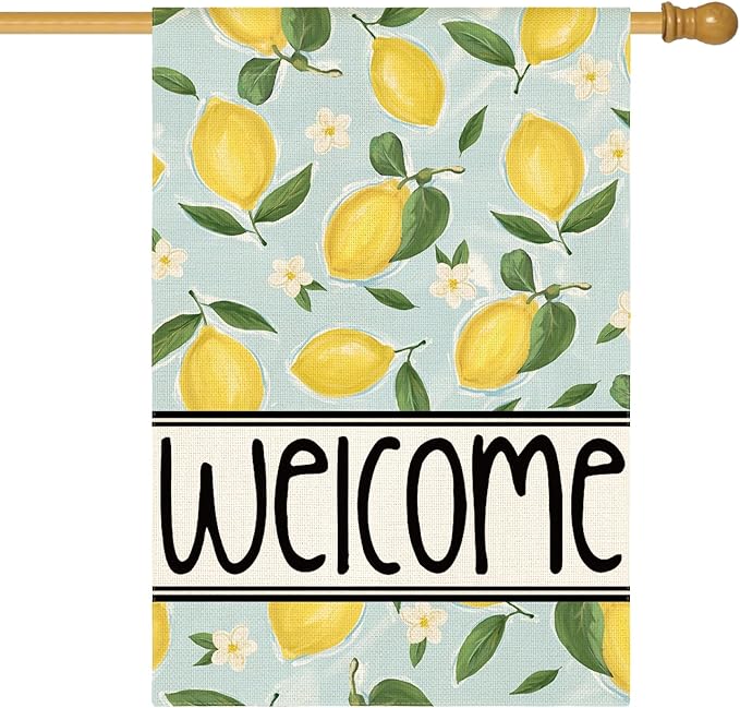 AVOIN colorlife Summer Lemon House Flag 28x40 Inch Double Sided Outside, Welcome Seasonal Yard Outdoor Flag