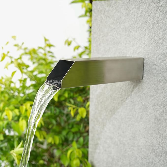 2 Inch 316 Stainless Steel Square Outdoor Water Fountain Spout, Waterfall Spillway Scupper with Integrated Spray Baffle for Landscape Decors, Pools, Ponds, Water Walls (Silver)