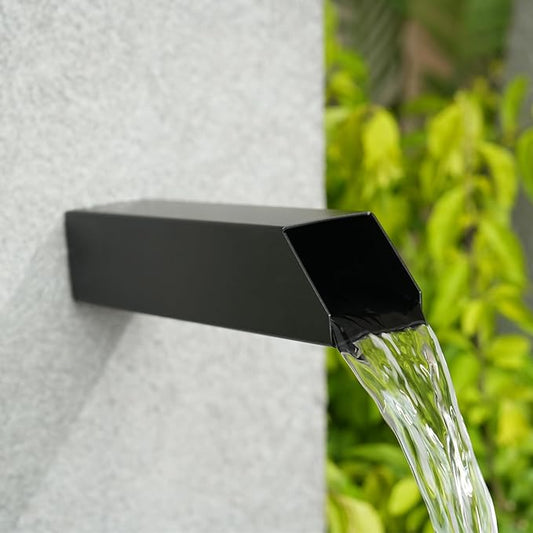 2 Inch 316 Stainless Steel Square Waterfall Spout Scupper, Outdoor Spillway Water Fountain Landscape Decor for Pools, Ponds, Water Walls, Overall Length 10 Inch (Matt Black)