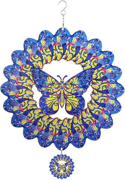 Wind Spinners Outdoor Butterfly, 12In Stainless Steel Spinfinity Wind Spinner Chimes for Outside,3D Kinetic Hanging Suncatcher Metal Yard Art Ornament Outdoor Garden Decor Birthday Gifts for Women Mom