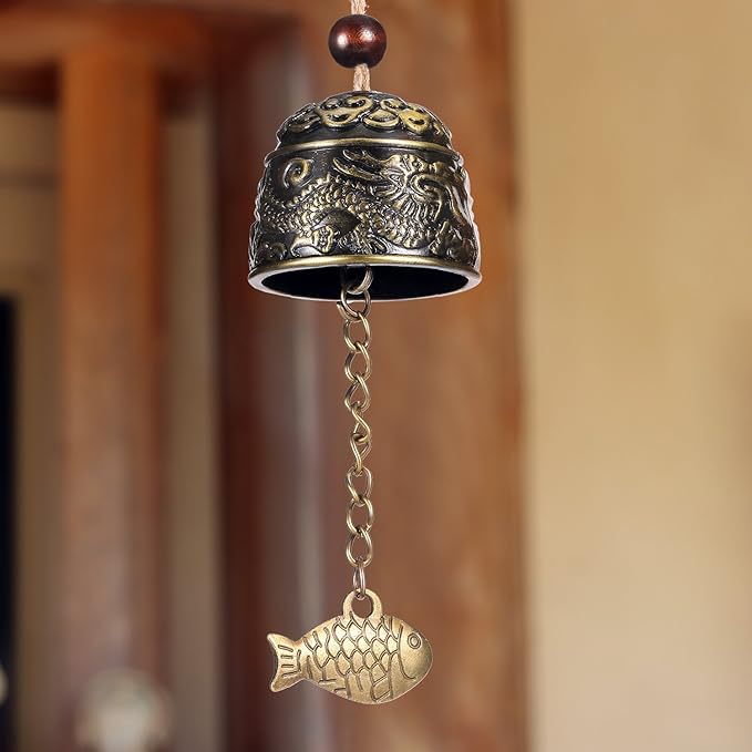 Chuangdi 2 Pcs Fengshui Bell Vintage Dragon Bell Fengshui Wind Chimes Good Luck Hanging Supplies for Home Garden Good Luck Blessing Patio Yard Indoor Outdoor Front Door Decorations(Dragon)